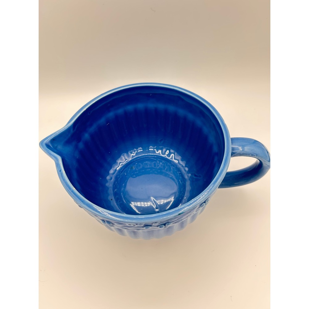 Vintage Swiss Colony Blue Ceramic Pottery Mixing Bowl Glossy Floral Pattern - Picture 6 of 6